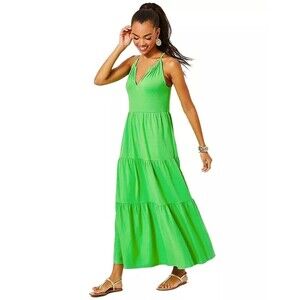 Lilly Pulitzer Maribella Halter Maxi Dress Tiered Swing Ruffle Cotton L 279477